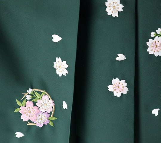 卒業式袴単品レンタル[刺繍]朱色×緑ぼかしに桜刺繍[身長158-162cm]No.585